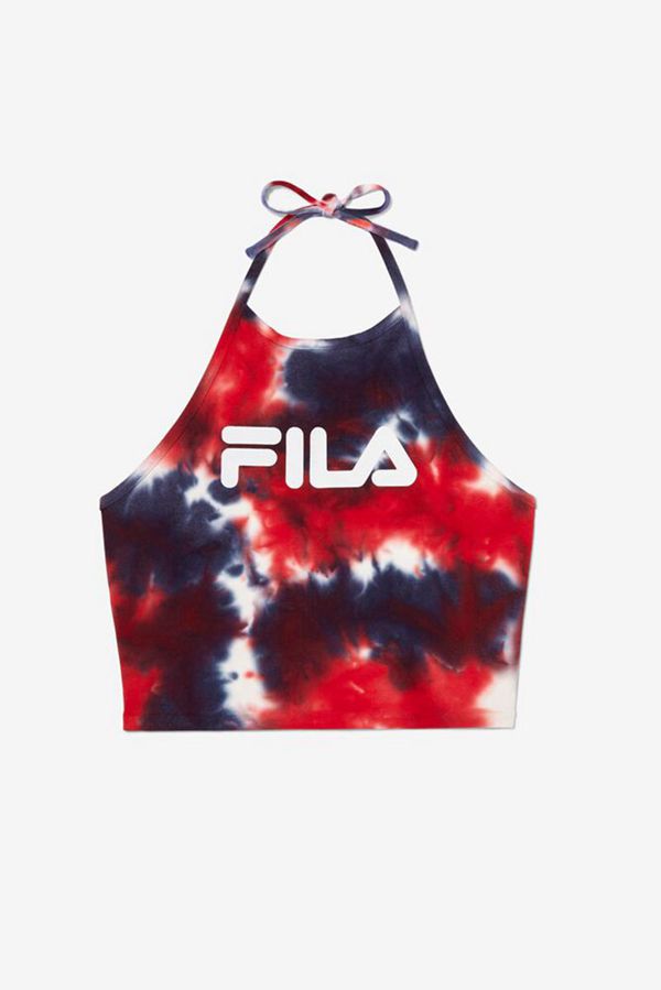 Fila Leah Tie Dye Halter Women's Tank Top - Navy/White,NZ 76-95170